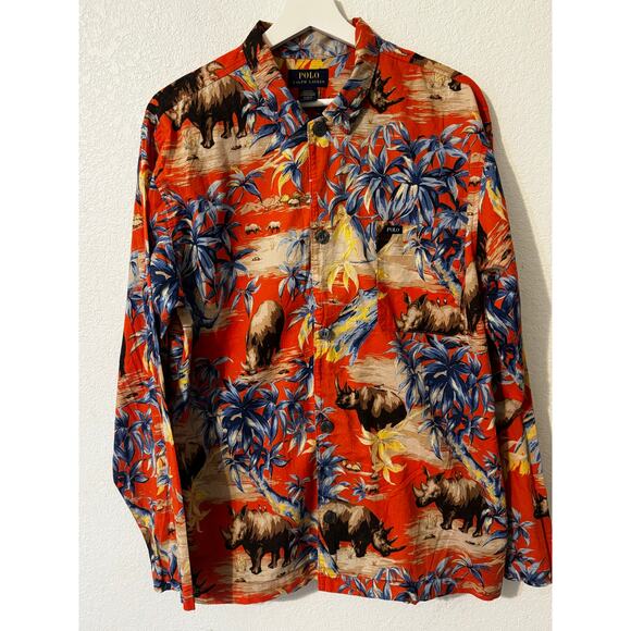Polo Ralph Lauren Men's Shirt Jungle Trees Orange Sleepwear Size Medium‎ - Picture 1 of 8